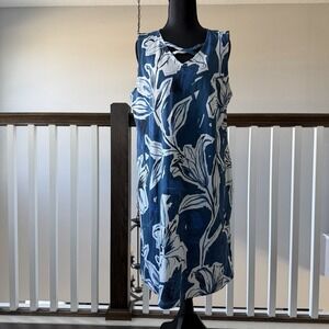 Chicos Sleeveless Blue Floral Tropical Sheath‎ Dress Sz 2 US L Resort Travel